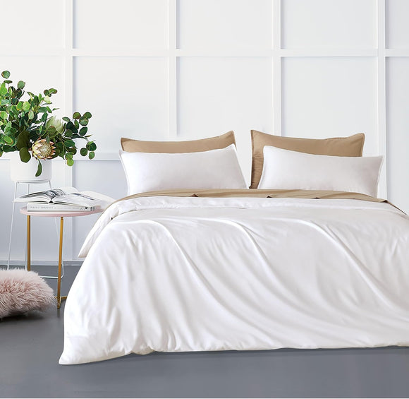 NNEDSZ Bamboo Microfibre Quilt Cover Set - White - Queen