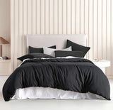 NNEDSZ Vintage Washed Microfibre Quilt Cover Set (3Pcs) - Black - Queen Size