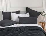 NNEDSZ Vintage Washed Microfibre Quilt Cover Set (3Pcs) - Black - Queen Size