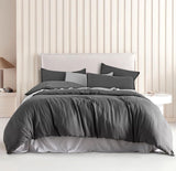 NNEDSZ Vintage Washed Microfibre Quilt Cover Set (3Pcs) - Grey - Queen Size