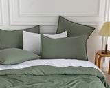 NNEDSZ Vintage Washed Microfibre Quilt Cover Set (3Pcs) - Khaki Green - Queen Size