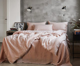 NNEDSZ 100% French Flax Linen Vintage Washed Soft Quilt Cover Set - Pink - Queen