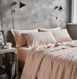 NNEDSZ 100% French Flax Linen Vintage Washed Soft Quilt Cover Set - Pink - Queen
