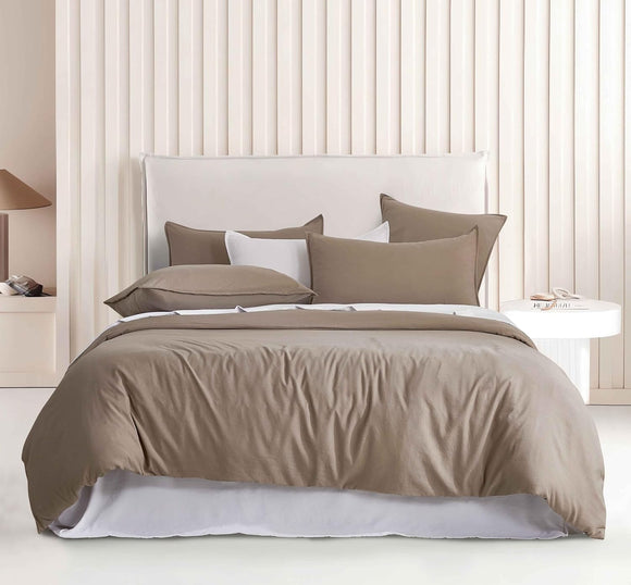 NNEDSZ Vintage Washed Microfibre Quilt Cover Set (Truffle, Queen)