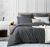 NNEDSZ 100% Cotton Vintage Washed Bed Quilt Cover Set (3Pcs) - Charcoal - Queen Size