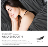 NNEDSZ 100% Cotton Vintage Washed Bed Quilt Cover Set (3Pcs) - Charcoal - Queen Size