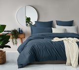 NNEDSZ 100% (3Pcs) Cotton Vintage Washed Bed Quilt Cover Set - Dark Indigo - Queen Size