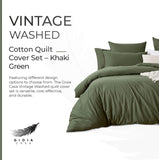 NNEDSZ 100% (3Pcs) Cotton Vintage Washed Bed Quilt Cover Set - Khaki Green - Queen Size