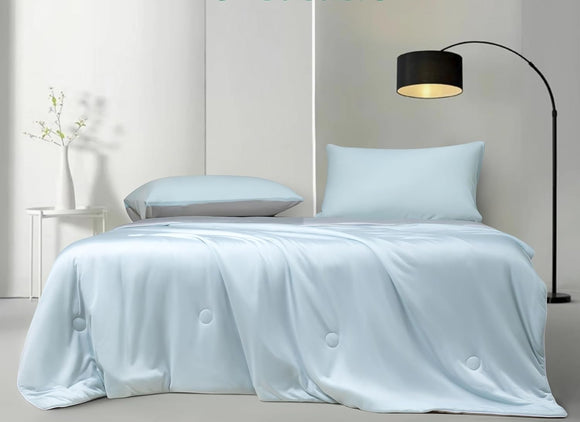 NNEDSZ Ice Cooling Reversible Summer Comforter Blanket  (Blue and Grey, Queen/King)