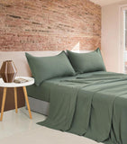 NNEDSZ Vintage Washed Microfibre Sheet Set with 2 Pillowcases - Khaki Green - Queen