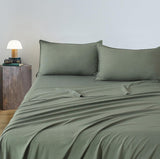 NNEDSZ Vintage Washed Microfibre Sheet Set with 2 Pillowcases - Khaki Green - Queen