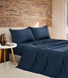 NNEDSZ Vintage Washed Microfibre Sheet Set with 2 Pillowcases - Navy - Queen