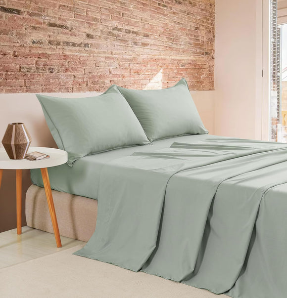 NNEDSZ Vintage Washed Microfibre Sheet Set (Sage, Queen)