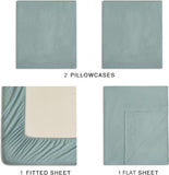 NNEDSZ Vintage Washed Microfibre Sheet Set with 2 Pillowcases - Seafoam - Queen
