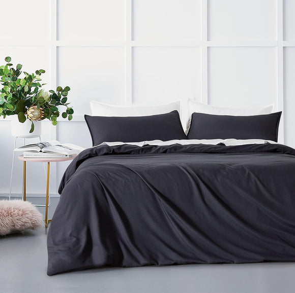 NNEDSZ Bamboo Microfibre Quilt Cover Set - Charcoal - King