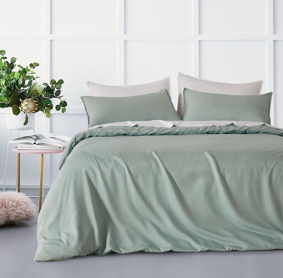 NNEDSZ Bamboo Microfibre Quilt Cover Set - Sage Green - King