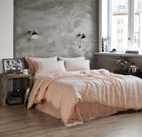 NNEDSZ 100% French Flax Linen Vintage Washed Soft Quilt Cover Set - Pink - King