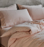 NNEDSZ 100% French Flax Linen Vintage Washed Soft Quilt Cover Set - Pink - King