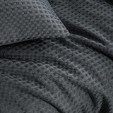 NNEDSZ 100% Premium Waffle Microfibre Quilt Cover Set (3Pcs) - Dark Grey - King
