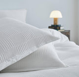 NNEDSZ 100% Cotton Checkered Waffle Pattern Quilt Cover Set - White - King