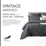 NNEDSZ 100% Cotton Vintage Washed Bed Quilt Cover Set (3Pcs) - Charcoal - King Size