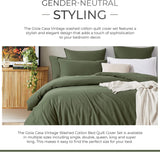 NNEDSZ 100% (3Pcs) Cotton Vintage Washed Bed Quilt Cover Set - Khaki Green - King Size