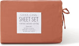 NNEDSZ Vintage Washed 100% Cotton Sheet Set with 2 Pillowcases - Brick - King Size