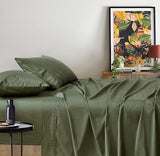 NNEDSZ Vintage Washed 100% Cotton Sheet Set with 2 Pillowcases - Khaki Green - King Size