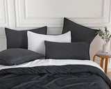 NNEDSZ Vintage Washed Microfibre European Pillowcases - Set of 2 Luxurious European Pillow Covers - Black