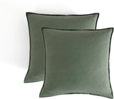 NNEDSZ Vintage Washed Microfibre European Pillowcases - Set of 2 Luxurious European Pillow Covers - Khaki Green