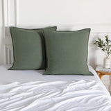 NNEDSZ Vintage Washed Microfibre European Pillowcases - Set of 2 Luxurious European Pillow Covers - Khaki Green