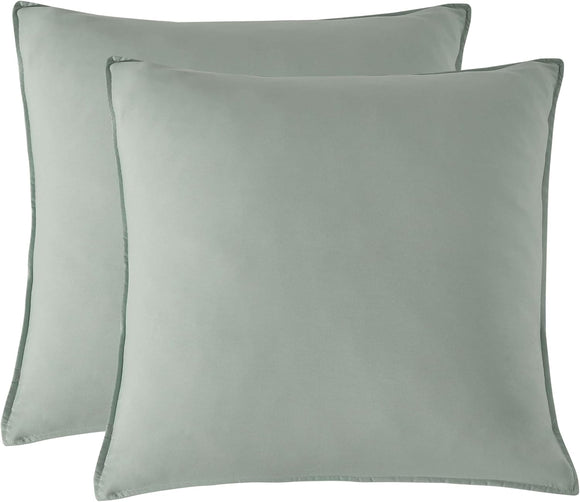 NNEDSZ Twin Pack Vintage Washed Microfibre European Pillowcase (Sage, Square)
