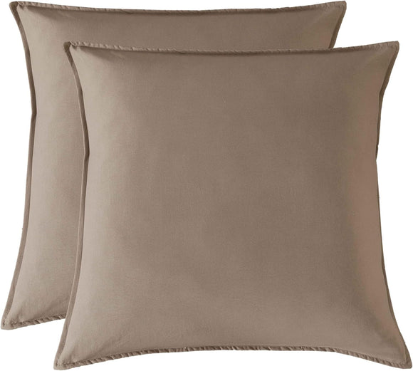 NNEDSZ Twin Pack Vintage Washed Microfibre European Pillowcase (Truffle, Square)