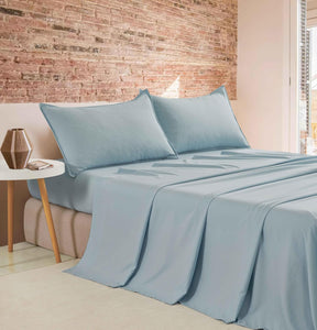 NNEDSZ Vintage Washed Microfibre Sheet Set (Blue, King Single)