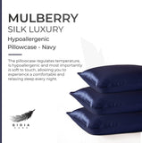 NNEDSZ Luxury Pillowcase - 100% Pure Mulberry Silk on Both Sides - Navy
