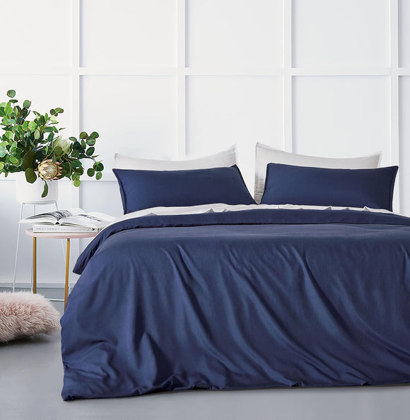 NNEDSZ Bamboo Microfibre Quilt Cover Set - Navy - Super King