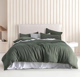 NNEDSZ Vintage Washed Microfibre Quilt Cover Set (3Pcs) - Khaki Green - Super King Size