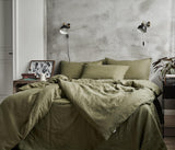 NNEDSZ 100% French Flax Linen Vintage Washed Soft Quilt Cover Set - Khaki Green - Super King