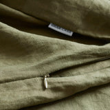 NNEDSZ 100% French Flax Linen Vintage Washed Soft Quilt Cover Set - Khaki Green - Super King