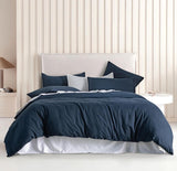 NNEDSZ Vintage Washed Microfibre Quilt Cover Set (3Pcs) - Navy - Super King Size
