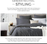 NNEDSZ 100% Cotton Vintage Washed Bed Quilt Cover Set (3Pcs) - Charcoal - Super King Size