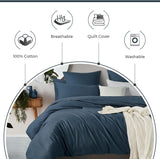 NNEDSZ 100% (3Pcs) Cotton Vintage Washed Bed Quilt Cover Set - Dark Indigo - Super King Size