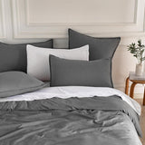 NNEDSZ Vintage Washed Microfibre Standard Pillowcases - Set of 2 Luxurious Standard Pillow Covers - Grey