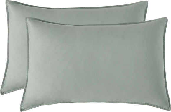 NNEDSZ Twin Pack Vintage Washed Microfibre Standard Pillowcase (Sage, Standard)