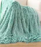 NNEDSZ Double Sided Faux Fur Shaggy Throw Blanket - Emerald