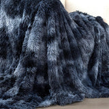 NNEDSZ Double Sided Faux Fur Shaggy Throw Blanket - Navy