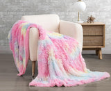 NNEDSZ Double Sided Faux Fur Shaggy Throw Blanket - Rainbow