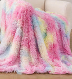 NNEDSZ Double Sided Faux Fur Shaggy Throw Blanket - Rainbow