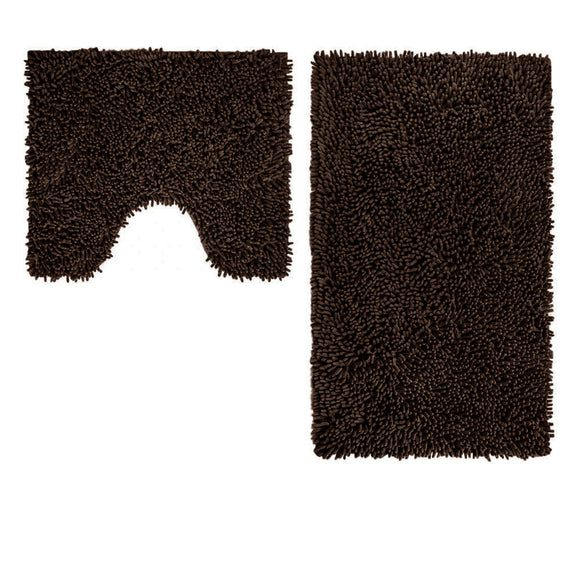 NNEDSZ 2 Pce Shaggy Toggle 100% Cotton Bath Mat Set Chocolate