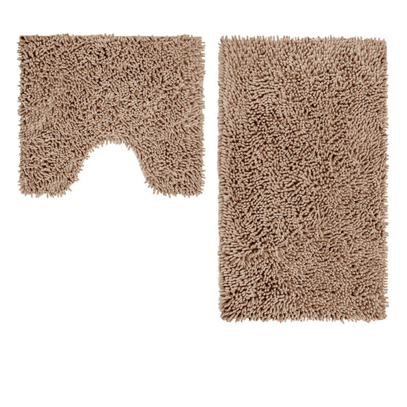 NNEDSZ 2 Pce Shaggy Toggle 100% Cotton Bath Mat Set Mocha
